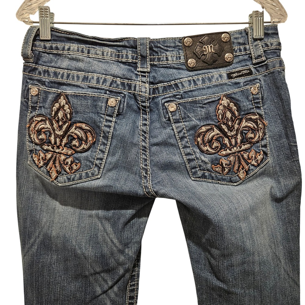 Miss Me Skinny Jeans Womens 29 Blue JP5646S2 Fleur De Lis Embellished Low Rise - Picture 1 of 11